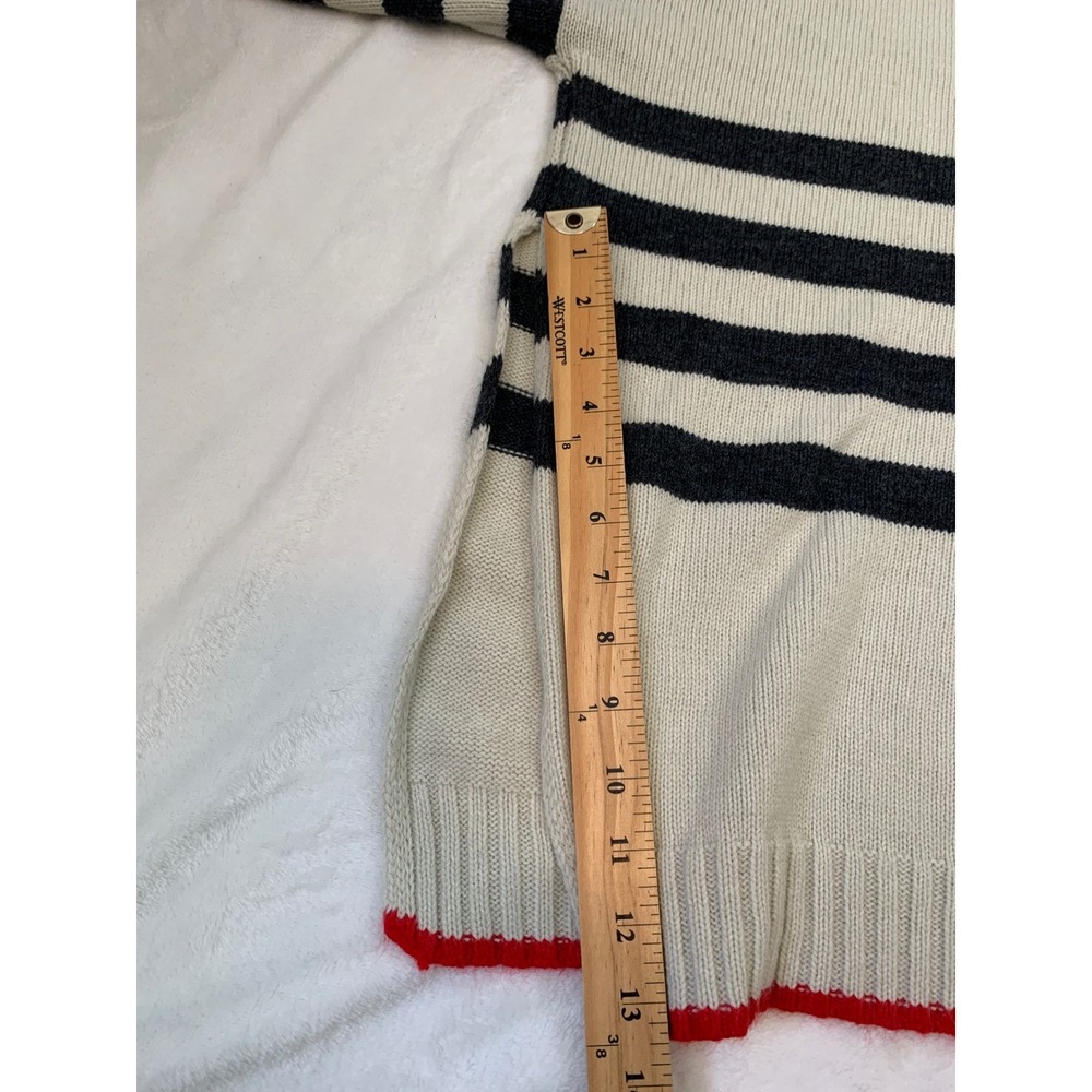 Mersea Striped Cowl Neck Sweater Women OS Cream Navy Red‎ Scallop Trim Oversized - Picture 11 of 11